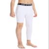 DEVOROPA Youth Boys One Leg Compression Pants for Basketball 3-Pack 3/4 Leggings Sports Tights Kids Athletic Soccer Base Layer White/White/Black L view 2
