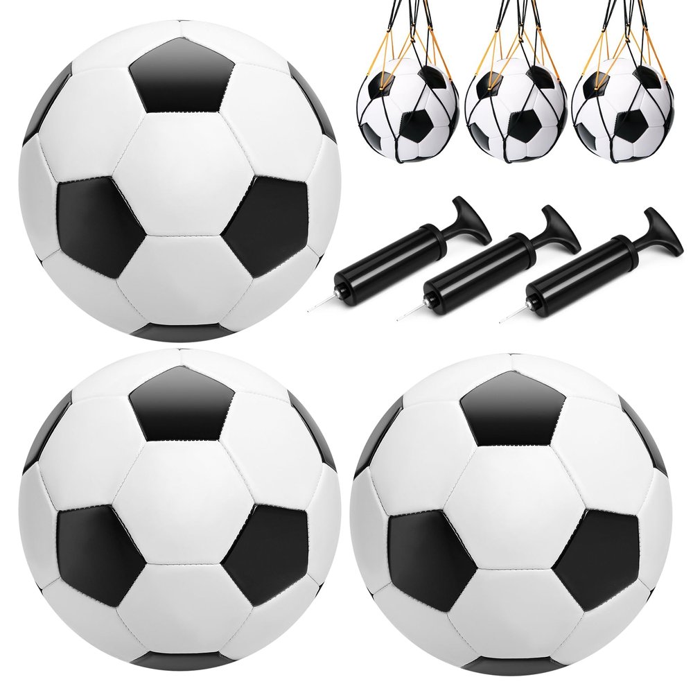 3 Pack Size 3 Soccer Ball for Kids with 1 Pump, Soccer Balls Bulk for Boys Girls Toddlers Ages 3 4 5 6 7 8, Indoor Outdoor Sports Training Practice Ball Toys Gift Operation Christmas Child Shoe Box