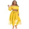 ACSUSS Women Sequin 2PCS Indian Dance Dress Belly Dance Outfits Bellydance Costumes Fancy Dress Yellow One Size view 1
