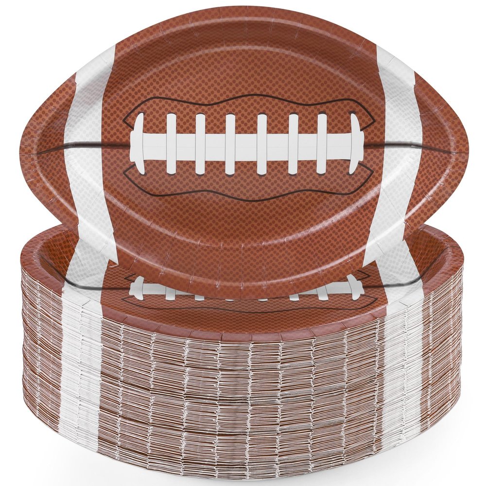 TURSTIN 100 Pieces Football Themed Disposable Paper Plates Football Party Supplies Food Serving Tray for Football Birthday Party Decorations Sports Game Day Serveware, 11.6 x 7.8 Inches