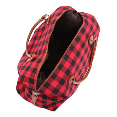 WESIEVYA Expandable Large Travel Duffle Bag Canvas Fashionable Plaid Large Capacity Storage Pouch and Comfortable Multi-purpose Bag for Sneakers Sports Travel
