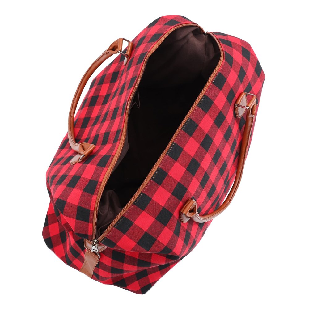 WESIEVYA Expandable Large Travel Duffle Bag Canvas Fashionable Plaid Large Capacity Storage Pouch and Comfortable Multi-purpose Bag for Sneakers Sports Travel