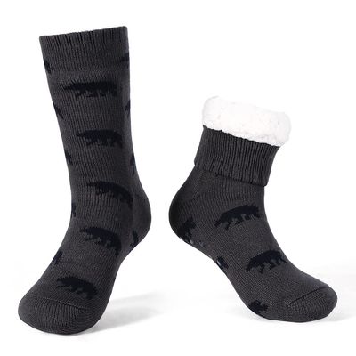 LEMZONE Men's Warm Cozy Slipper Socks with Grips, Non Slip Winter Fuzzy Fleece Lining Cabin Socks Christmas Gifts