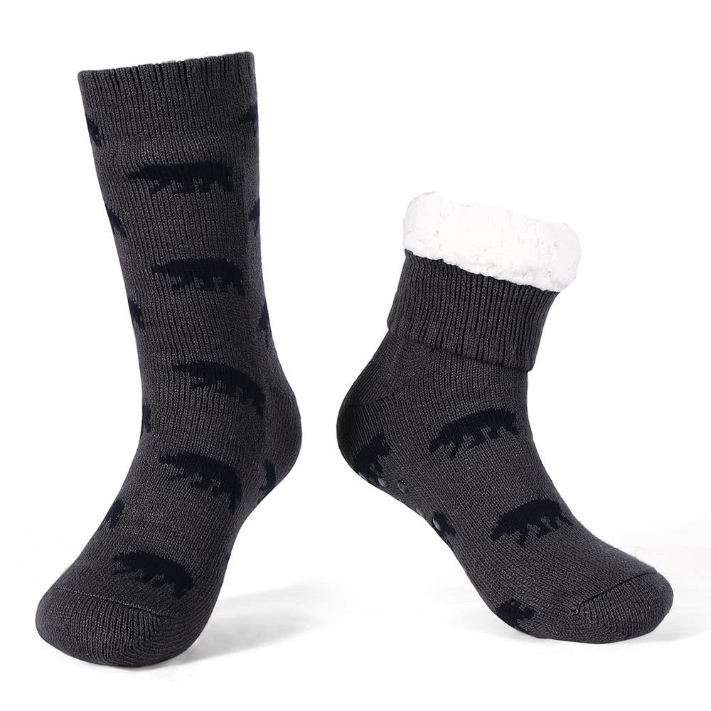 LEMZONE Men's Warm Cozy Slipper Socks with Grips, Non Slip Winter Fuzzy Fleece Lining Cabin Socks Christmas Gifts