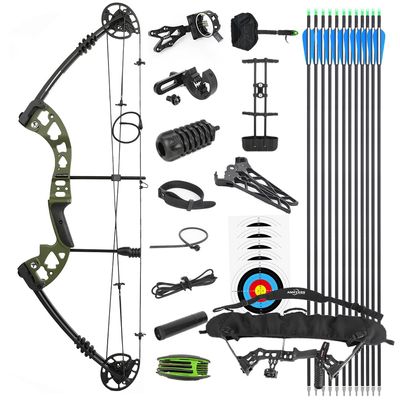 Compound Bow Package for Adults and Teens, Hunting Bow Archery Set with 12 Arrows, Fully Adjustable 30-55 Lbs, 24-29.5", Limbs Made in USA, RH&LH Avalible (Army Green, RH)