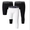 DEVOROPA Youth Boys One Leg Compression Pants for Basketball 3-Pack 3/4 Leggings Sports Tights Kids Athletic Soccer Base Layer Black/Black/White S view 1