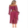 winying Belly Dance Costume for Women Long Sleeve Crop Top Bra Sequins Skirts Halloween Costume Hot Pink One Size view 2