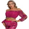 winying Belly Dance Costume for Women Long Sleeve Crop Top Bra Sequins Skirts Halloween Costume Hot Pink One Size view 3