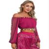 winying Belly Dance Costume for Women Long Sleeve Crop Top Bra Sequins Skirts Halloween Costume Hot Pink One Size view 4