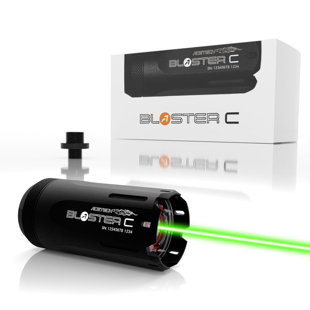 ACETECH Airsoft Pistol/Riffle Tracer Unit Brighter C/Blaster C 14mm CCW Negative Thread M14- to M11+ Adaptor Glow in The Dark Green/Gel BBS LED Beam/Flare Lighting Effect (Blaster C - Flare, Black)