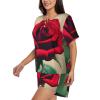 SSIMOO A Red Rose Women'S Round Neck Short Sleeve Pajama Set,Stylish Comfortable Hort Sleeve Shorts Set view 2