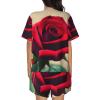 SSIMOO A Red Rose Women'S Round Neck Short Sleeve Pajama Set,Stylish Comfortable Hort Sleeve Shorts Set view 3