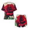 SSIMOO A Red Rose Women'S Round Neck Short Sleeve Pajama Set,Stylish Comfortable Hort Sleeve Shorts Set view 4