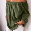 2025 Womens Peasant Tops Off The Shoulder Long Lantern Sleeve Renaissance Shirts Vintage Casual Loose Cotton Linen Blouse view 2