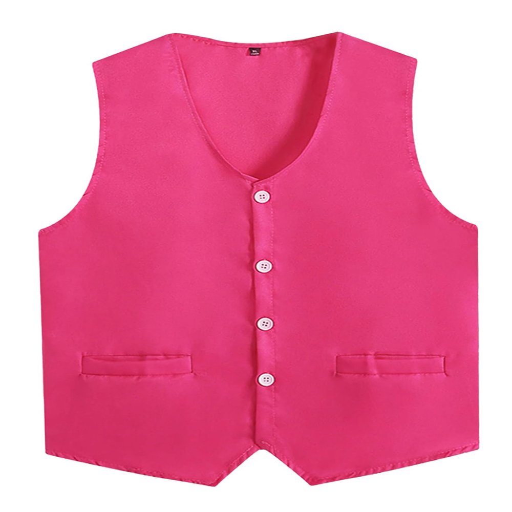 easyforever Women Men Button Vest Volunteer Activity Vest Unisex Waiter Waistcoat Bartender Work Uniform Clerk Workwear Hot Pink Large