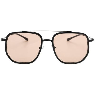 mincl Vintage Double Beam Large Frame Retro Pilot Sunglasses Men Women Champagne Sun Glasses Outdoor Square Shades N45 (Champagne)