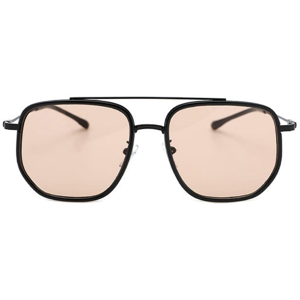 mincl Vintage Double Beam Large Frame Retro Pilot Sunglasses Men Women Champagne Sun Glasses Outdoor Square Shades N45 (Champagne)