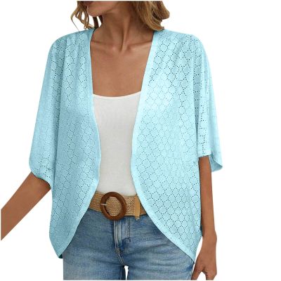NineFit Basics Saved For Later Items,Kimono Cardigans For Women, Kimono Cardigans For Women,Casual Open Front 3/4 Sleeve Cardigan,Plus Size Lightweight Shawls Ruana Wraps,Medium,Sky Blue-2