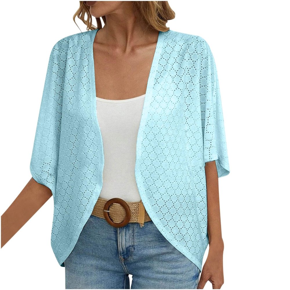 NineFit Basics Saved For Later Items,Kimono Cardigans For Women, Kimono Cardigans For Women,Casual Open Front 3/4 Sleeve Cardigan,Plus Size Lightweight Shawls Ruana Wraps,Medium,Sky Blue-2