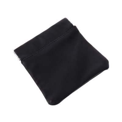 Saccgt Men Ladies Genuine Leather Coin Pouch Snap Top Purse Strong Metal Spring Closure, app. 9x9cm/3.54x3.54'', Black