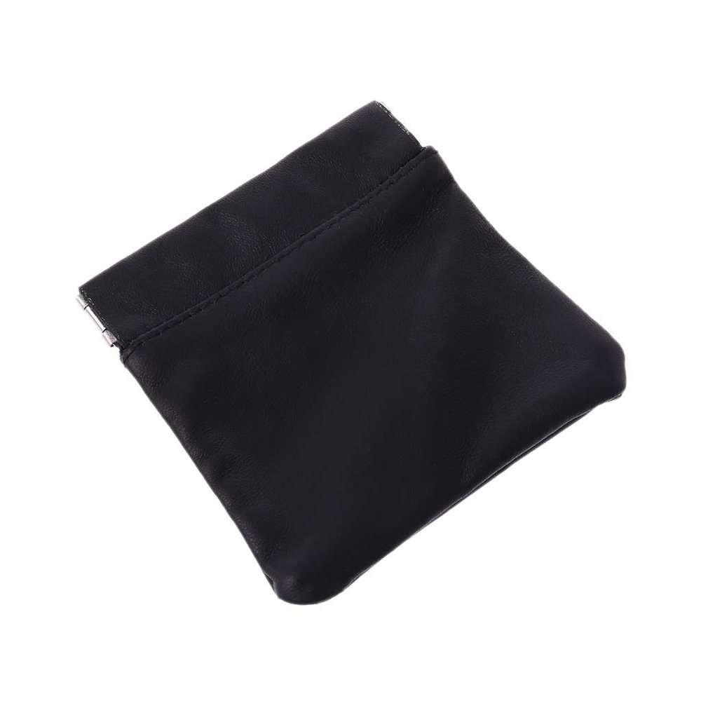 Saccgt Men Ladies Genuine Leather Coin Pouch Snap Top Purse Strong Metal Spring Closure, app. 9x9cm/3.54x3.54'', Black