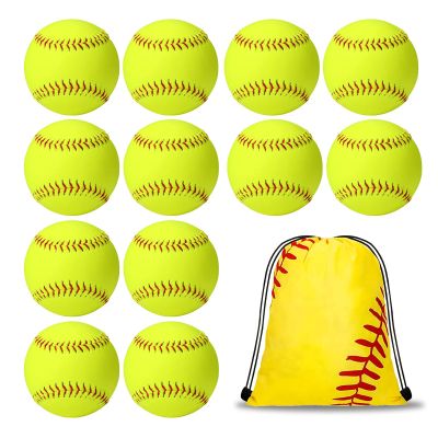11" Softballs Sports Practice Softballs,12 Pack Official Size and Weight Slow Pitch Official Size and Weight Softballs, Unmarked Leather Covered Training Ball for Games, Practice and Training,Yellow