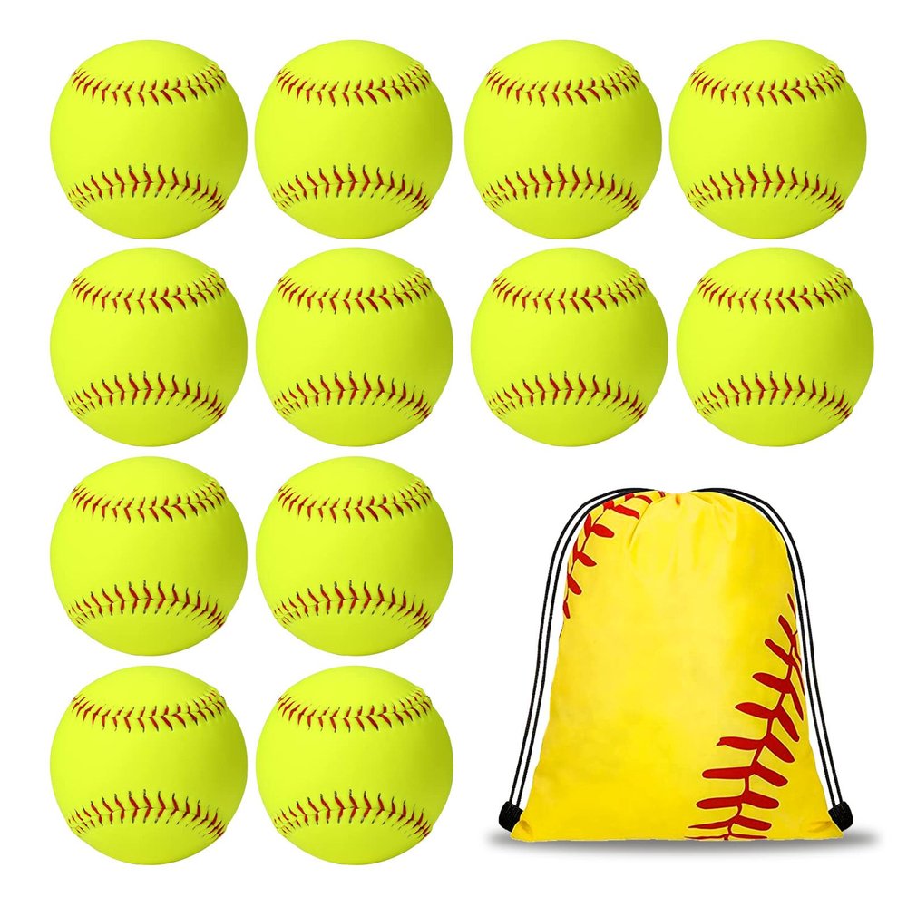 11" Softballs Sports Practice Softballs,12 Pack Official Size and Weight Slow Pitch Official Size and Weight Softballs, Unmarked Leather Covered Training Ball for Games, Practice and Training,Yellow