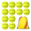 11" Softballs Sports Practice Softballs,12 Pack Official Size and Weight Slow Pitch Official Size and Weight Softballs, Unmarked Leather Covered Training Ball for Games, Practice and Training,Yellow view 1