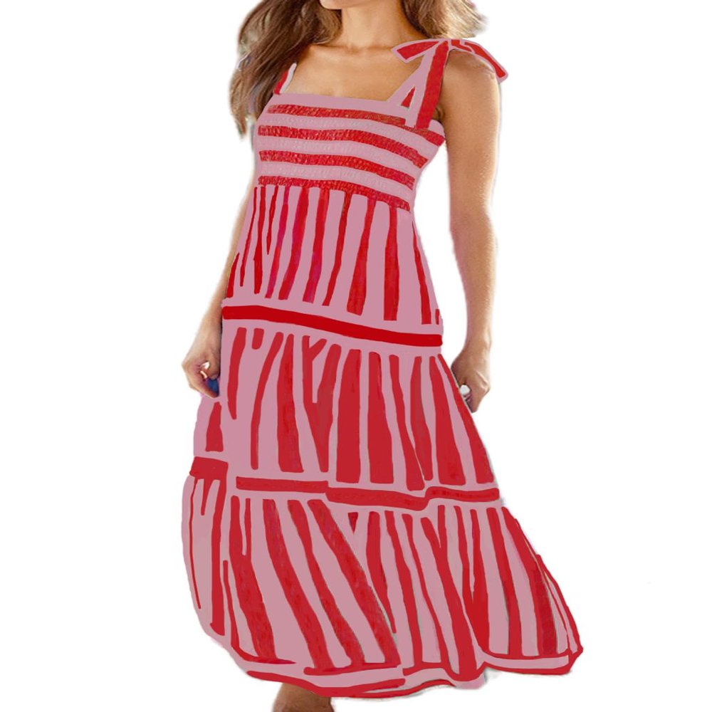 Adoeren Women Stripe Print Sleeveless Maxi Dress Boho Spaghetti Strap Backless Long Flowy Dress Striped Beach Sundress(Peach Pink,L)