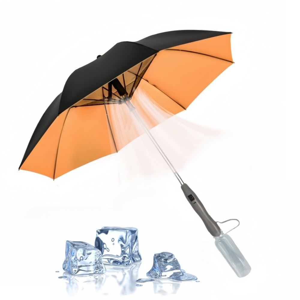3 in 1 Sun Umbrella with Fan Misting, Uv Blocking 50+ Portable Fan Cooling Umbrella for Fishing, Golfing, Outdoor Beach, USB Rechargeable, Comes with Water Bottle Attach for the Mister