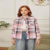 Betusline Girls' Plaid Flannel Shirt, Kids Long Sleeve Button Shirts Tops,F Pink & Grey #1, 11-12 Years= Tag 180 view 2