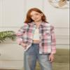 Betusline Girls' Plaid Flannel Shirt, Kids Long Sleeve Button Shirts Tops,F Pink & Grey #1, 11-12 Years= Tag 180 view 3