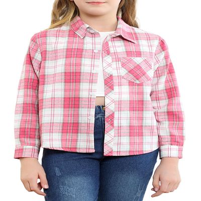 Betusline Girls' Plaid Flannel Shirt, Kids Long Sleeve Button Shirts Tops, F Pink #5, 18-24 Months= Tag 90