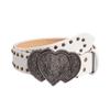 Tgirls Western Leather Belts for Women Men Heart Buckle Vintage Belt for Jeans Dress Cowgirl Cowboy Waist Belts (White) view 1