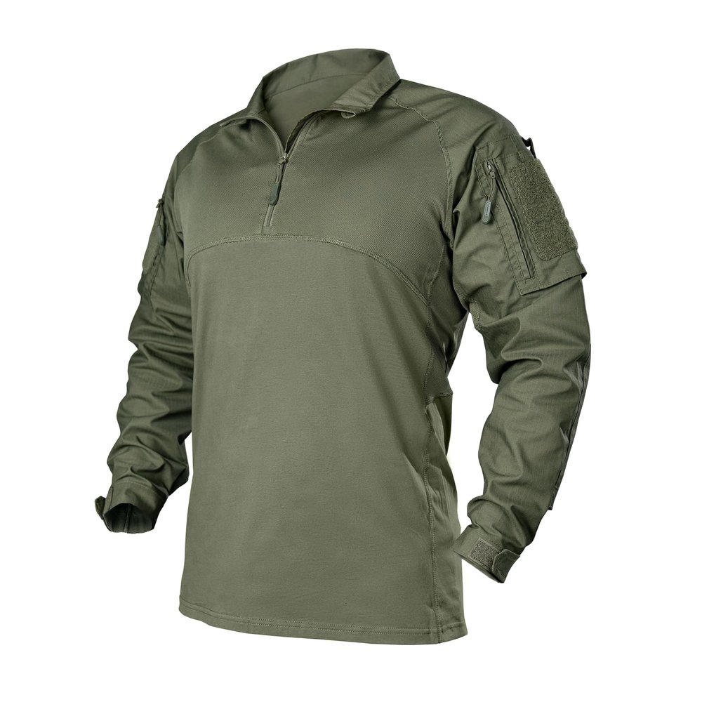 IDOGEAR Mens Tactical Military Shirts 1/4 Zip Combat BDU Shirts Camo Long Sleeve with Pockets for Outdoor Airsoft Paintball(Ranger Green,XX-Large)
