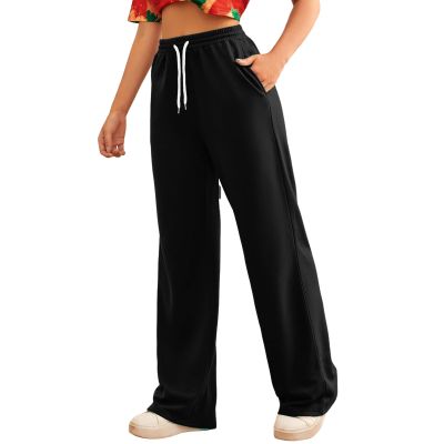 Wide Leg Sweatpants Women Casual High Waist Fleece Sweatpants Boyfriend Jogger Pants with Pockets Palazzo Trousers
