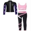 Freebily Kid 3 Pieces Girl Sports Dance Outfit Crop Tank Top with Athletic Leggings and Long Sleeve Jacket Set Tracksuit Pink 9-10 Years view 1