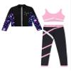 Freebily Kid 3 Pieces Girl Sports Dance Outfit Crop Tank Top with Athletic Leggings and Long Sleeve Jacket Set Tracksuit Pink 9-10 Years view 3