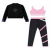 Freebily Kid 3 Pieces Girl Sports Dance Outfit Crop Tank Top with Athletic Leggings and Long Sleeve Jacket Set Tracksuit Pink 9-10 Years view 4