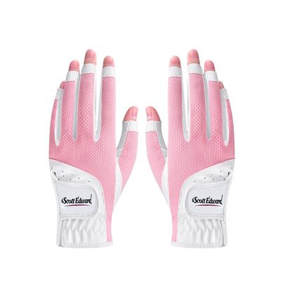 Scott Edward 1 Pair Open-Finger Women's Golf Gloves 2 Pack Left Right Hand Lady Fingerless Golf Gloves PU and Microfiber Breathable Mesh Fabric Cool and Comfortable (Pink,20)