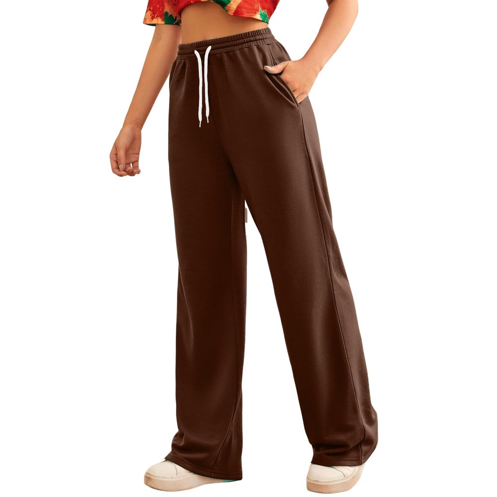 Wide Leg Sweatpants Women Casual High Waist Fleece Sweatpants Boyfriend Jogger Pants with Pockets Palazzo Trousers