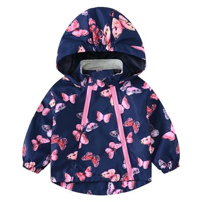 Echinodon Girls Waterproof Jackets Kids Outdoor Windproof Coat Printed Windbreaker Blue Butterfly 110