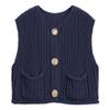 Hixiaohe Womens Crochet Chunky Knit Top Sleeveless Button Down Crop Tops Trendy Cardigan Sweater Vest for Women with Pockets(Navy,L) view 1