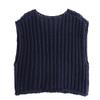 Hixiaohe Womens Crochet Chunky Knit Top Sleeveless Button Down Crop Tops Trendy Cardigan Sweater Vest for Women with Pockets(Navy,L) view 4