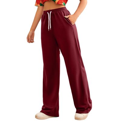 Wide Leg Sweatpants Women Casual High Waist Fleece Sweatpants Boyfriend Jogger Pants with Pockets Palazzo Trousers