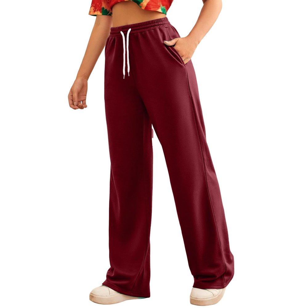Wide Leg Sweatpants Women Casual High Waist Fleece Sweatpants Boyfriend Jogger Pants with Pockets Palazzo Trousers