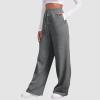 Womens Wide Leg Sweatpants Casual High Waist Baggy Sweatpants Boyfriend Fleece Jogger Pants with Pockets Trousers view 2