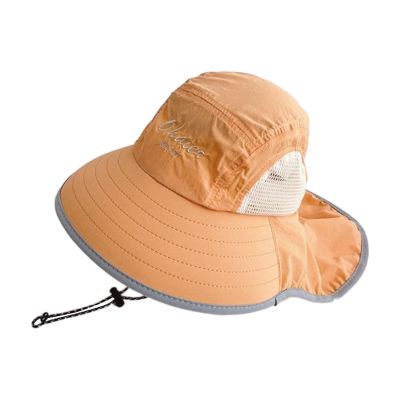 XANHOY Kids Neck Flap Fisherman Hat Neck Flap Versatile Hat for Spring Breathable Hat Bucket Hat Casual Sport, light orange, 6 1/8-6 5/8, Light Orange, 6 1/8-6 5/8