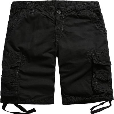 Maiyifu-GJ Men's Casual Loose Cargo Shorts Lightweight Multi-Pockets Cotton Hiking Shorts Elastic Waist Cargo Short Pants (Black,29)