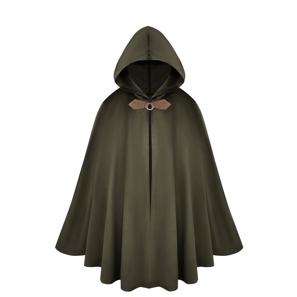 LUMEN NATURALE Renaissance Hooded Green Cloak Medieval Velvet Cape with Hood Men Women Capelet for Hobbit Halloween Costume